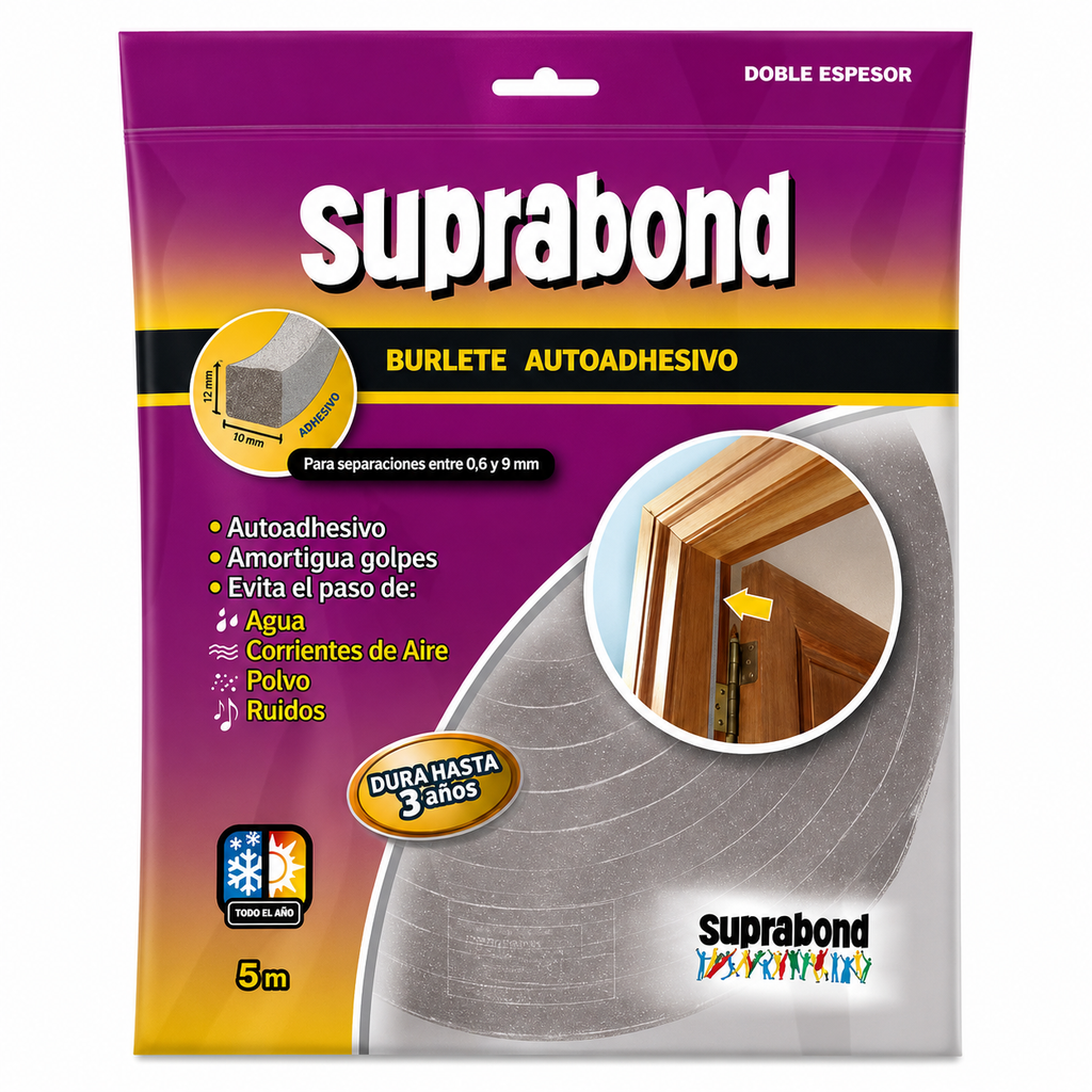 BURLETE AUTOAHDESIVO 5 MTS DOBLE ESPESOR