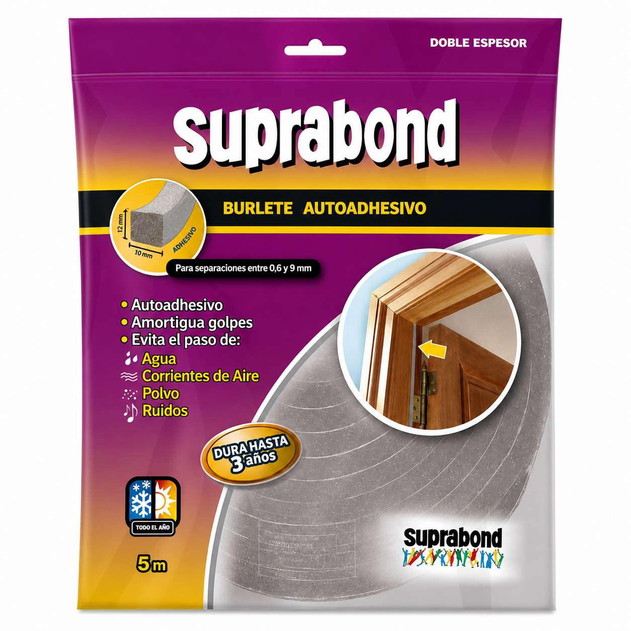 BURLETE AUTOAHDESIVO 5 MTS DOBLE ESPESOR