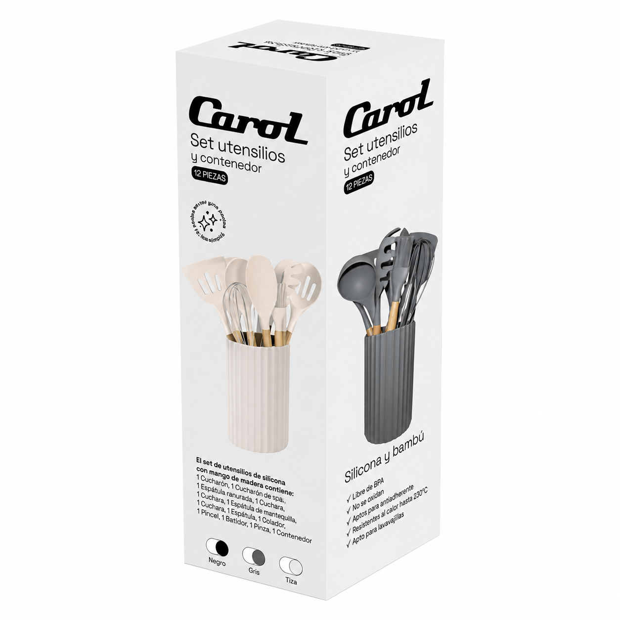 UTENSILLOS PARA COCINA X12 CON CONTENEDOR CAROL