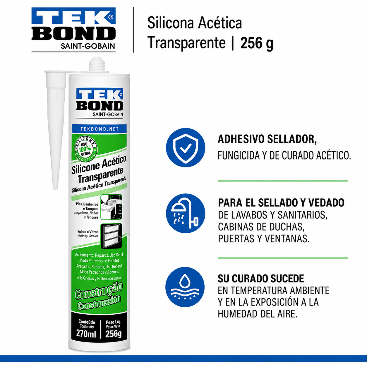 SILICONA TRANSPARENTE 256GR TEKBOND