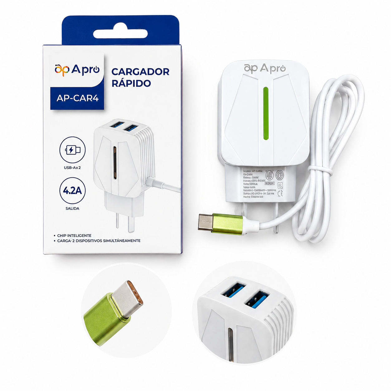 CARGADOR APRO TIPO C 4.2A CON 2 USB