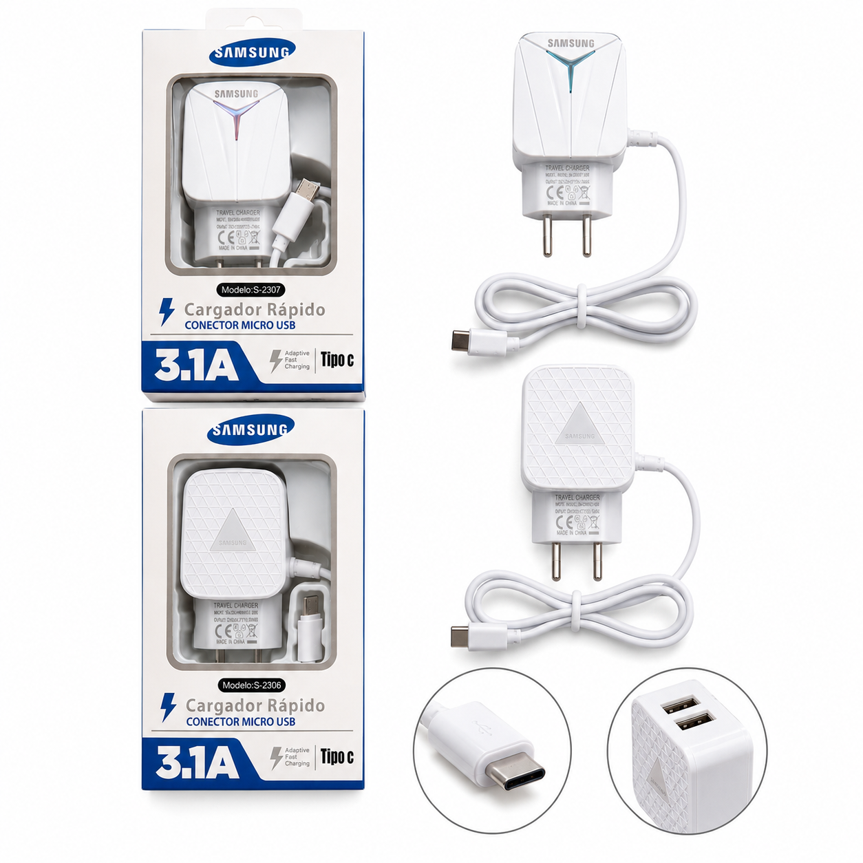 CARGADOR SAMSUNG TIPO C 3.1A CON 2 USB