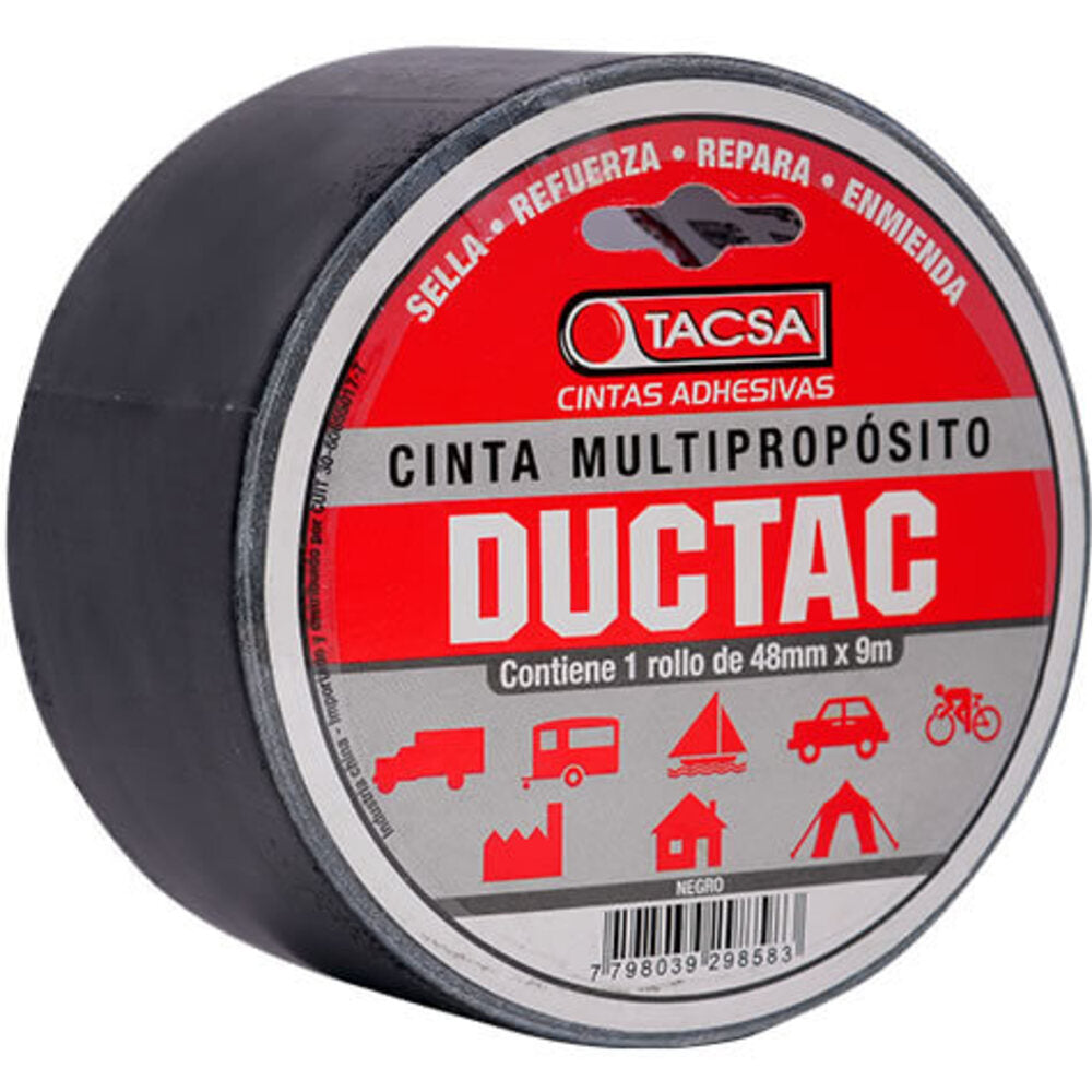CINTA MULTIPROPOSITO 8MMX9MTS NEGRA TACSA